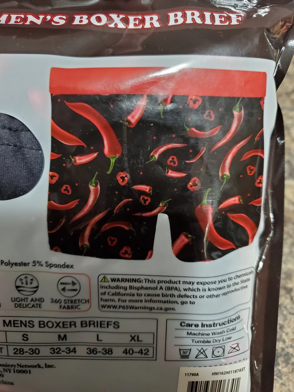 Black Boxer Briefs with Red Chili Pepper Print